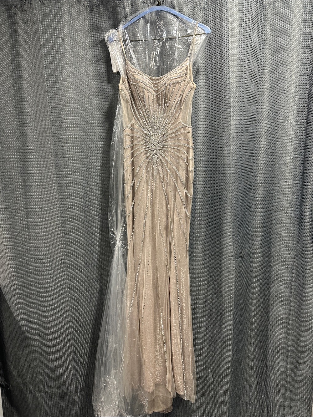 Champagne Beaded Evening Gown | Glamorous Mermaid Silhouette with Train